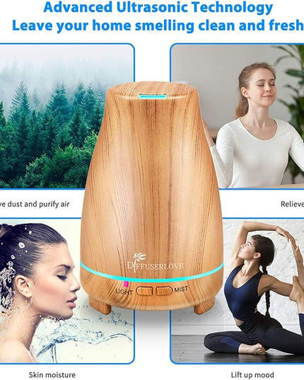 Diffuserlove Essential Oil Diffuser 200ML Aroma Diffuser Mist Humidifiers with 7 Color LED Lights, Auto Shut-Off Function for Bedroom Office Room House