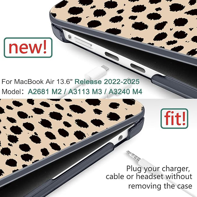 DONGKE for M4 MacBook Air 13.6 Inch Case 2025 2024 2023 2022 Model A3240 A3113 A2681 M3 M2 Chip, Plastic Hard Shell Case Cover with Touch ID for MacBook Air 13 Inch M4 - Cheetah Spots