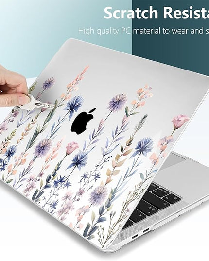 DONGKE Compatible with MacBook Pro 13 inch Case 2024 2023-2020 Release A2338 M2/M1 A2251 A2289 with Retina Display & Touch ID, Plastic Hard Shell & Keyboard Cover & Screen Film - Painting Floral