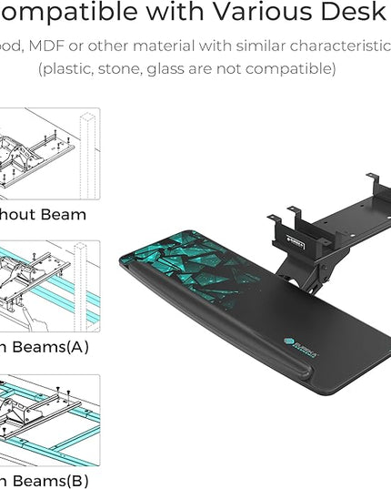 EUREKA ERGONOMIC Height Adjustable Mouse & Keyboard Tray Under Desk, 28x10'' Large Slide Out Swivel Tilt Computer Keyboard Drawer with Mouse Pad for Gaming Home Office Desk, Dual Mount