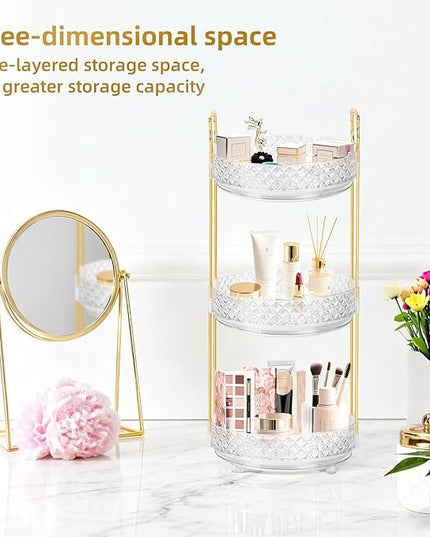 360 Rotating Rotating Makeup Organizer for Vanity, 3 Tier Perfume Skincare Organizers and Storage for Bathroom Countertop, Clear Spinning Counter Cosmetic Holder for Dresser,Clear