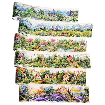 MiyouLuna 6 Rolls Scenic Landscape PET Tape, Seamless Countryside and Mountain Views Decorative Scrapbook Supplies for Journaling Planners and Creative Crafting