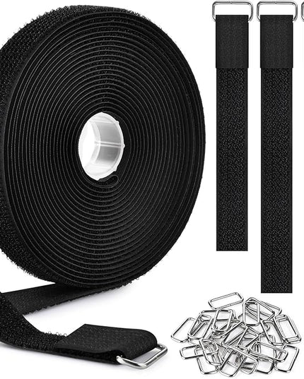 1"x39.4ft Hook and Loop Straps with 60 Buckles Adjustable Cut-to-Length Cable Ties Roll- Reusable Nylon Fastening Tape Cable Straps for Storage or Organization (1in x 39.4ft)