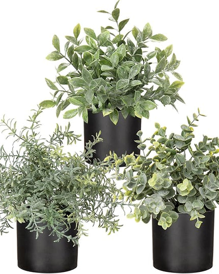 3 Pack Small Fake Plants for Shelf Decor Accents with Plastic Black Pot Artificial Potted Plants for Rustic Farmhouse Decor Faux Plants Indoor Fake Potted Plants Artificial for Home Office Decor