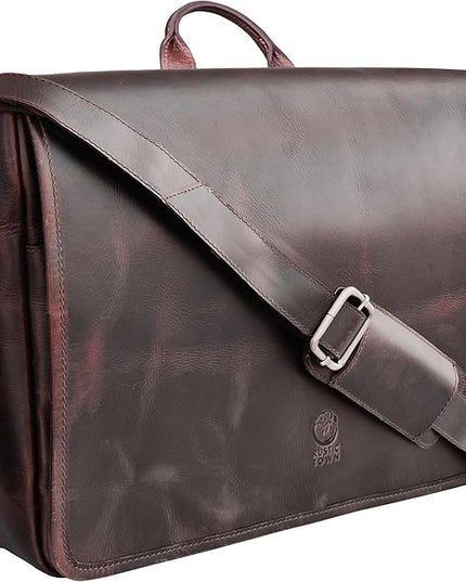 Leather Messenger Bag for Men 14" Leather Laptop Bag Vintage Crossbody Office Satchel Travel Shoulder Bag