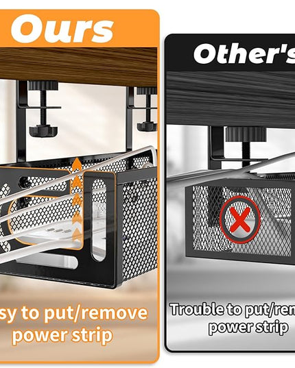 Under Desk Cable Management Tray, 15.7'' No Drill Steel Desk Cable Organizers, Wire Management Tray Cable Management Rack (1 Pack-Black)