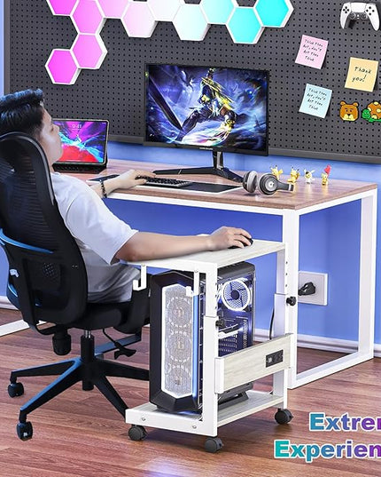 Computer Tower Stand with Charge Station and USB Charging Port - Height Adjustable PC Tower Stand, Under Desk CPU Holder Cart with Locking Caster Wheels for Fits Most PC