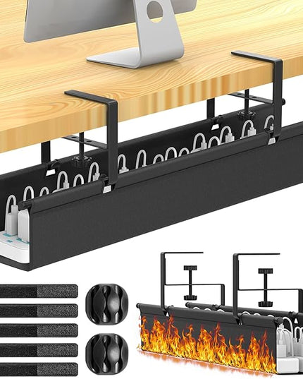 Large Under Desk Cable Management Tray, REFLYING 29.1" Cable Management Under Desk No Drill,Adjustable Clamp Cord Wire Organizer, Cord Hider for Standing Table, Wire Hider for Office,Home (Medium)