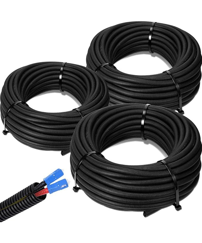 Sasylvia 1/4", 1/2", 3/8" x 50 Ft Split Wire Loom Tubing Wire Loom Assortment Split Cable Sleeves Bulk Flexible Electrical Conduit Protective kit