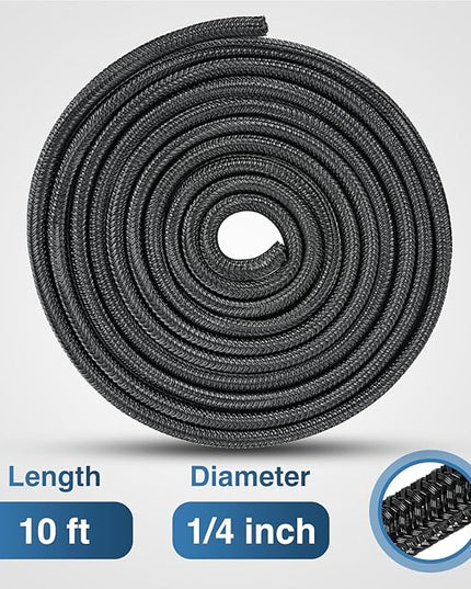 Nilight Cable Sleeve, 10ft-1/4inch Cord Management Sleeves, Braided Sleeving, Split Self Wrapping Wire Loom for Computer Electrical Automotive Harness Protector Organizer, Black