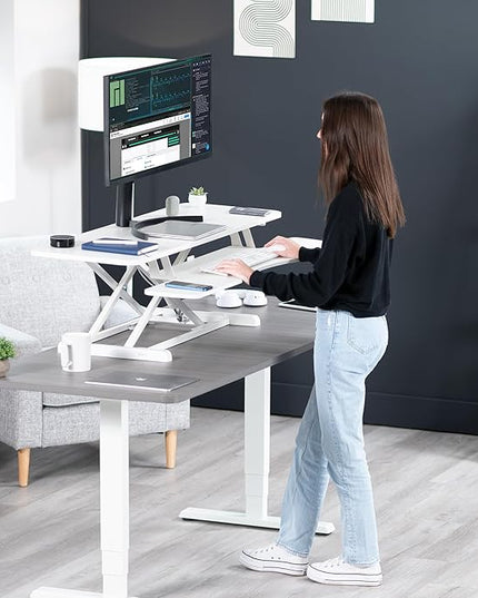VIVO 42 inch Desk Converter, K Series, Height Adjustable Sit to Stand Riser, Dual Monitor and Laptop Workstation with Wide Keyboard Tray, White, DESK-V042KW