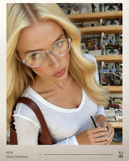 TIJN Olisa Blue Light Blocking Glasses for Women Men,Oval Glasses Frame Bluelight Glasses for Gaming/Computer/Screen