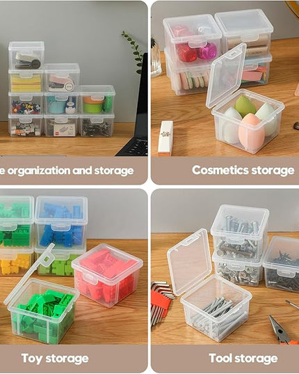 10-Pack Small Plastic Containers with Lids, Clear Stackable Storage Boxes & Bins Organizer for Bead Organizer, Craft Storage, Stickers, Jewelry & Small Items – Square Small