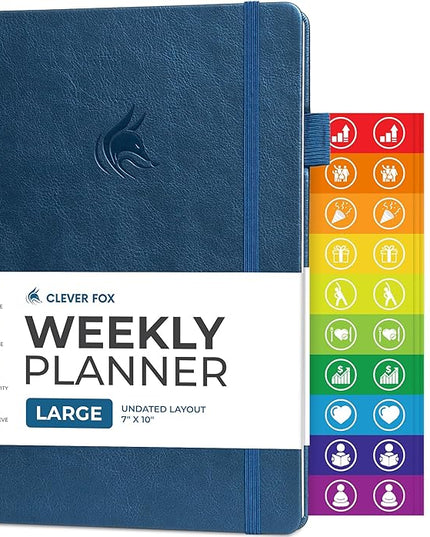 Clever Fox Planner Large – Undated Weekly & Monthly Planner for Productivity, Time Management & Goals – Organizer Journal – 7x10” (Dark Blue)