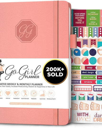 GoGirl Planner and Organizer for Women – A5 Size Weekly Planner, Goals Journal & Agenda to Improve Time Management, Productivity & Live Happier. Undated – Start Anytime, Lasts 1 Year – Peach Pink