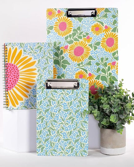 Steel Mill & Co Cute Mini Spiral Notebook, 8.25" x 6.25" Journal with Durable Hardcover and 160 Lined Pages (Sunflower)