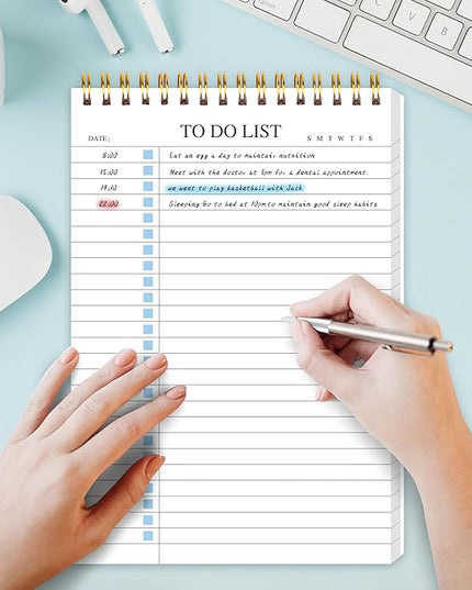 To Do List Notepad, Undated Daily Planner Notepad with To Do List Notebook Checklist Planner Spiral Waterproof Notepad for Office Supplies, School Planner, Blue, 52 Sheets, 5.5"*8.3" A5 Size