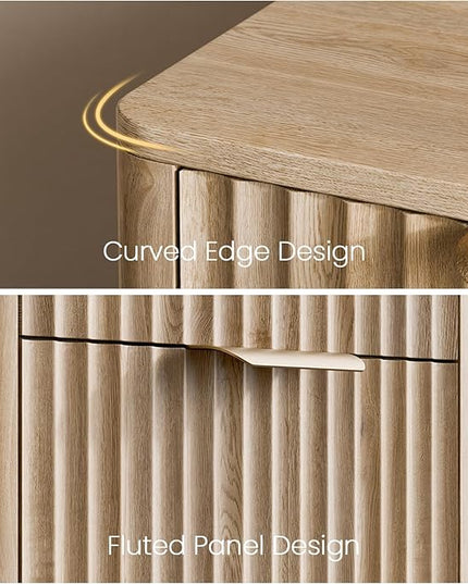 58" Fluted Home Office Desks with Storage, Modern Executive Desk Computer Desks with 5 Drawers & Cabinet, Wood Work Desk File Drawer for Office, Bedroom, Study, Living Room, Oak