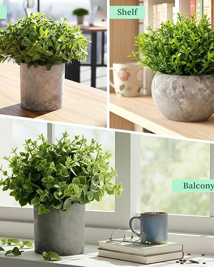 Fake Plants,5 Pack Small Fake Plants Mini Potted Artificial Eucalyptus Greenery Plastic Green Grass Plants for Indoor Outdoor,Mini Faux Plant for Shelve Desk Table Farmhouse Bathroom Shelf Decor