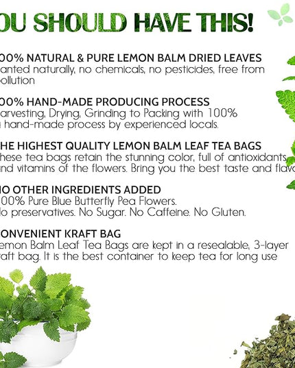 FreshDrinkUS, Lemon Balm Tea Bags | 75 Count |100% Pure Melissa officinalis – Naturally Calming Herbal Tea | Caffeine-Free, Premium Quality, Refreshing Flavor, Sustainably Sourced