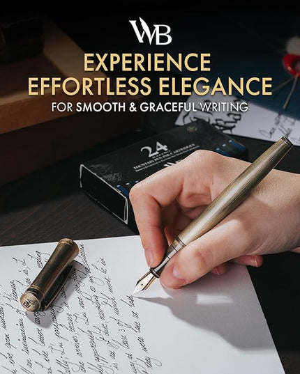 Wordsworth & Black Luxury Fountain Pen - Stunning Brushed Bronze Pen, 18K Gilded Nib (Medium), Ink Converter, Best Pen Gift Set for Men & Women, Professional, Executive, Office, Nice Pens