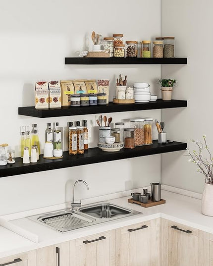 RICHFOCUS 40Inch Floating Shelves for Wall 2 Pack Shelves for Bedroom|Kitchen|Bathroom Wall Mounted Rustic Wood Floating Shelf with Invisible Brackets for Books|Storage|Decor, Black