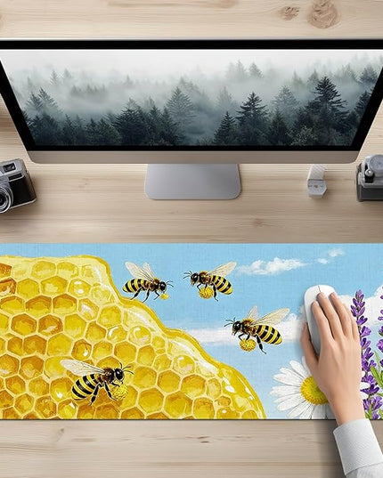 Bees XL Mouse Pad 31.5 x 11.8 Inch Gaming Mousepad Diatomite Large Keyboard Mouse Pad for Home and Office Desk Accessories with Bright Honeycomb Scene Bees Artwork Smooth Control Surface