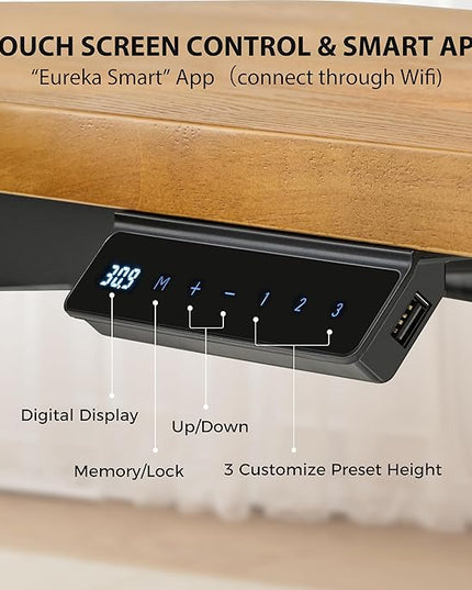 EUREKA ERGONOMIC L Shaped Standing Desk w Keyboard Tray,61" Electric Corner Standing Desk, Computer Desk w LED Monitor Stand,Dual Motor,Solid Wood,Left/Oak