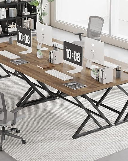 LVB Wood Computer Desk, Rustic Home Office Executive Desk for Bedroom, Industrial Wooden Computer Writing Study Work Gaming Table, Modern Metal PC Student Simple Desk with Storage, 55 Inch, Rustic Oak
