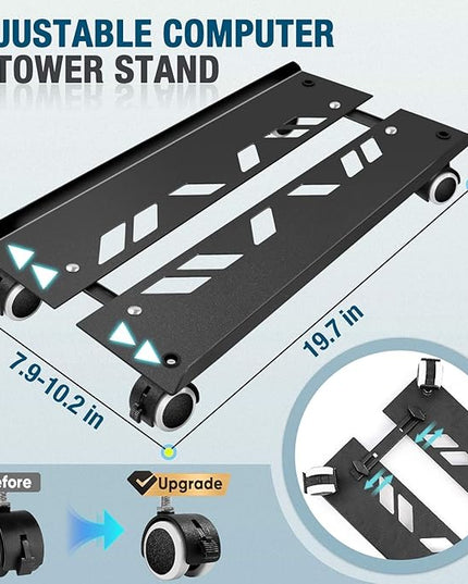Seloom Computer Tower Stand, Adjustable PC Stand, Heavy-Duty Mobile CPU Tower Holder with Rolling Caster Wheels, Fits Most Gaming Desk Floor
