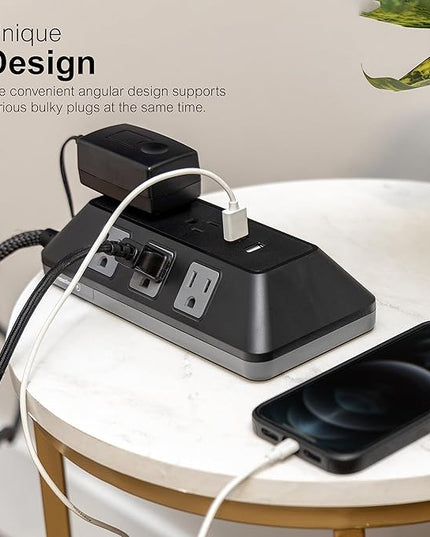 GE UltraPro Adapt 8-Outlet Surge Protector with USB Ports, 2 USB-A Ports, 2.4A, 3ft Braided Cord Power Strip Surge Protector, 1780 Joules, Black, 73776