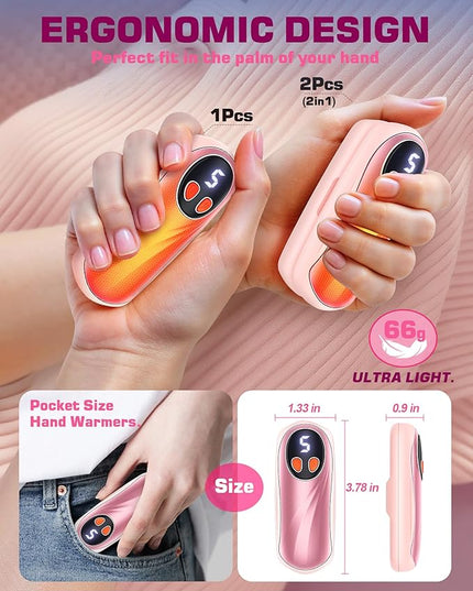 Hand Warmers Rechargeable 2 Pack, 6000mAh Electric Hand Warmers, 5-Level Heating with Battery Display, Reusable Portable Pocket Heater, Gifts for Christmas, Outdoor, Golf, Travel, Hunting, Camping