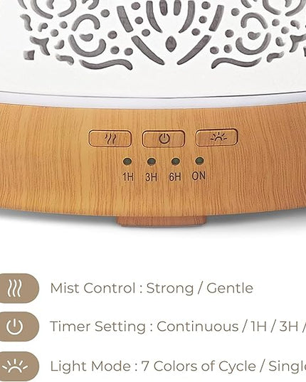 Earnest Living Essential Oil Diffuser White Ceramic Diffuser 500 ml Timers Night Lights and Auto Off Function Home Office Humidifier Aromatherapy Diffusers for Essential Oils