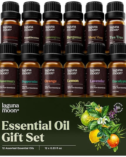 Lagunamoon Essential Oils Set - 12 Piece Premium Grade Home Essentials Oils - for Diffusers, Fragrance, Scents for Candle Making - Natural Aromatherapy Oils for Cars & Home Products, Room Sprays