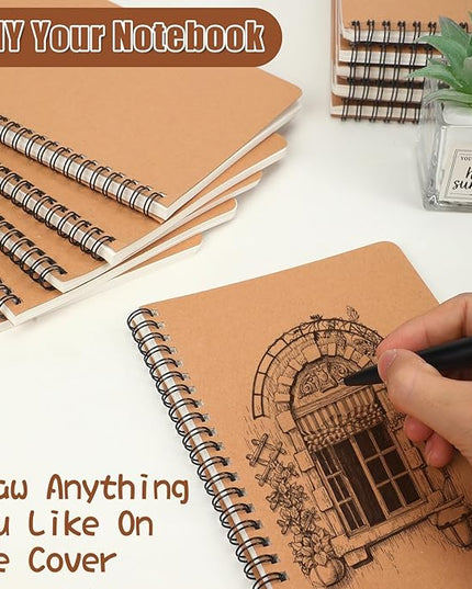 miikoul 60 Packs A5 Spiral Lined Notebooks, Kraft Paper Cover, 8.3"×5.5", 60 Sheets/120 Pages, Ruled Notebooks Bulk, Hardcover Journal Notepad Travel Notebooks for Office and Back to School Supplies