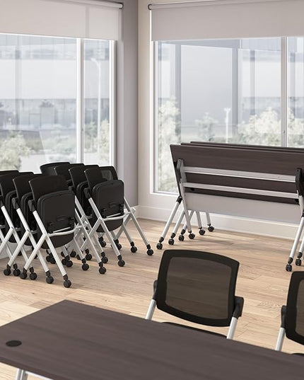 Bush Business Furniture Folding Training Table Set for 2, 60 inch Desk with Powered Grommets and 2 Chairs, Commercial-Grade Bundle for Office or Classroom, Envision Collection, Gray