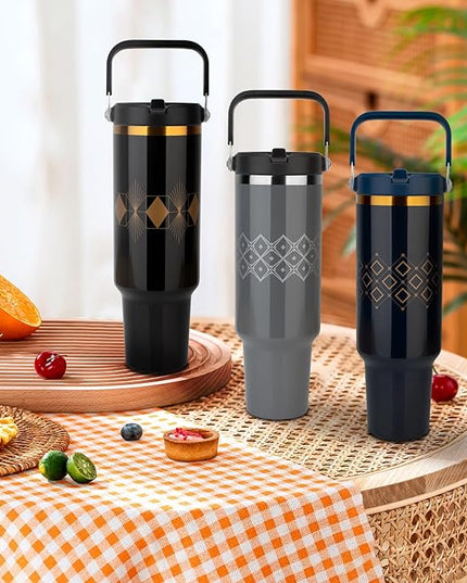 50 oz Tumbler with Handle and Straw, Stainless Steel Water Bottles with Flip Straw and Top Handle, Leak Proof, Fits in Cup Holder, Vacuum Insulated Water Bottle for Home, Office, Hiking, Car