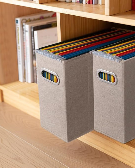4 Packs Letter Size File Organizer, File Folders Organizer, Fabric Storage Box, Collapsible Paper Organizer with Metal Handle, Smooth PVC Rails, Only Box (Beige)