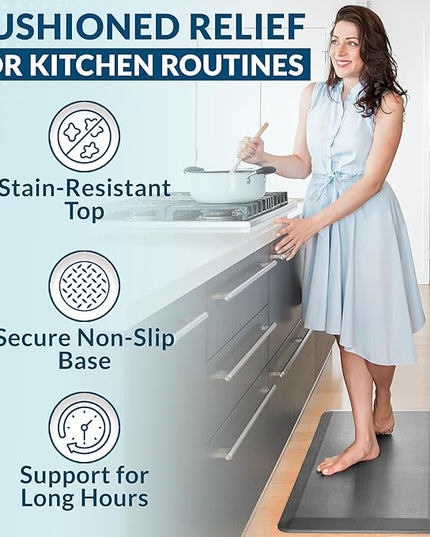 ComfiLife Anti Fatigue Floor Mat – 3/4 Inch Thick Kitchen Mats for Floor, Standing Desk Mat, Kitchen Rug – Comfort at Home, Office – Durable – Stain Resistant – Non-Slip Bottom (24" x 70", Gray)