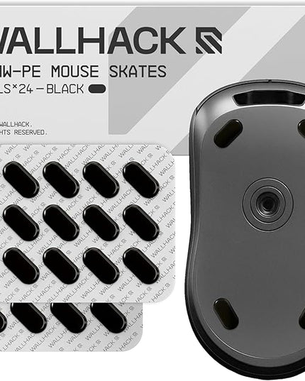 Wallhack UHMW-PE Pill Mouse Skates | Premium Universal Skates for Gaming Mice | Ultra-Smooth Glide on Cloth & Glass Pads | Customize Speed & Control | Durable, Easy to Apply | Black 7mm x 14mm