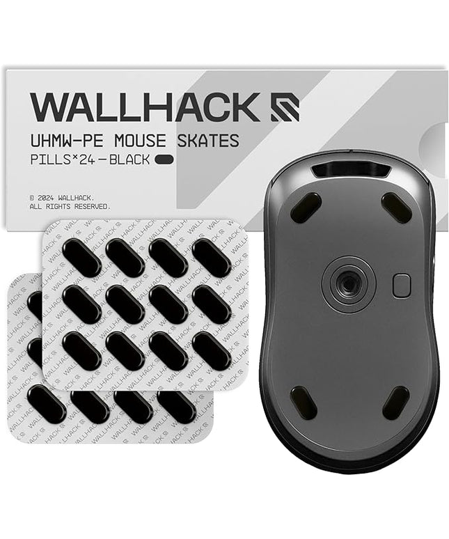 Wallhack UHMW-PE Pill Mouse Skates | Premium Universal Skates for Gaming Mice | Ultra-Smooth Glide on Cloth & Glass Pads | Customize Speed & Control | Durable, Easy to Apply | Black 7mm x 14mm