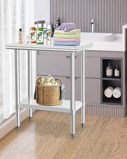 HARDURA Stainless Steel Work Table Commercial 18×30 Inches Kitchen Prep Table and Heavy Duty Commercial Workbench NSF 430 with Undershelf and Galvanized Legs