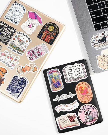 300 PCS Book Stickers for Kindle, Bookish Sticker Pack Reading Glitter Waterproof Vinyl Decals for Laptop, Ebook Readers, Water Bottles, Phone, Journal, Scrapbook, No Repeats (Holographic)
