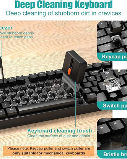 VICHYIE Keyboard Cleaning Kit with Brush, Computer Laptop Cleaner Kit, Phone Cleaning Tool, Multi-Function Cleaner Kit for Earbuds, Cellphones, PC, Screens, Camera Lens, Electronics Devices (Black)