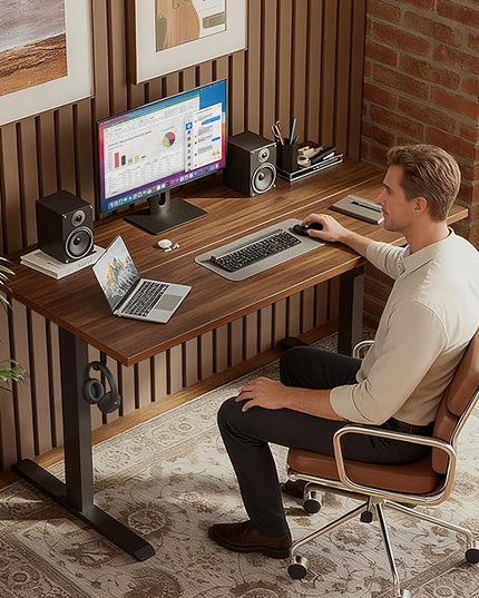 Klicelor 48 Inch Electric Standing Desk, Height Adjustable Office Desk, Sit Stand Up Computer Desk with Memory Preset, Two-Piece Desktop, Dark Walnut