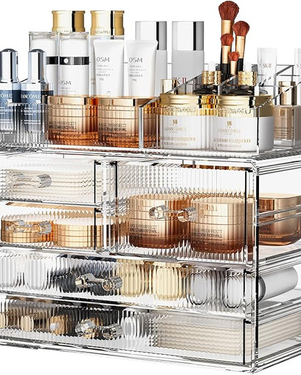 ZHIAI Stackable Storage Drawers, Acrylic Bathroom Counter Organizer Clear Makeup Organizers for Vanity, Kitchen Cabinets, Bathroom, Undersink, Home Organization and Storage (2Top 3 Drawers,)