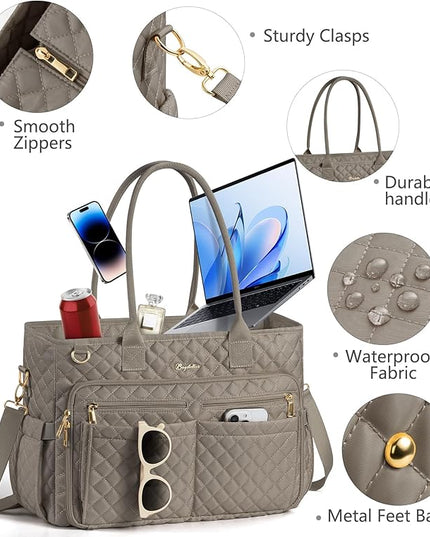Teacher Bags for Women, 15.6 inch Laptop Work Tote Nurse Bible Bag Quilted Shoulder Handbag for Work, Daily, School, Travel