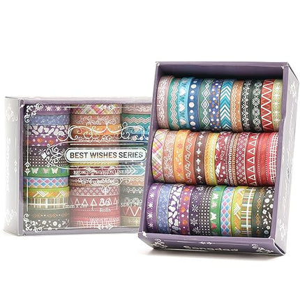 Songdao 36 Rolls Skinny Washi Tape Set Gold Foil Detailing Arts Adhesive Tapes Basic Patterns Decorative Masking Tape Sets for Craft, Kids, Scrapbook, DIY, Gift Wrapping (Colorful Silver)