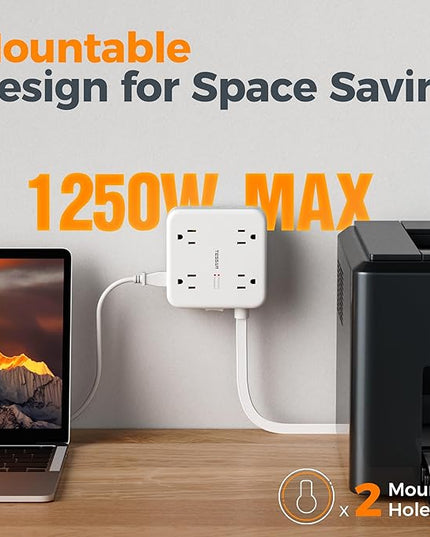 TESSAN Surge Protector Power Strip, 5 Ft Extension Cord Flat Wall Plug with 4 USB (2 USB C) 8 Outlets, 2100J Dual Surge Protection, 20W Multiple Charging Station for Home, Office, College, Dorm Room