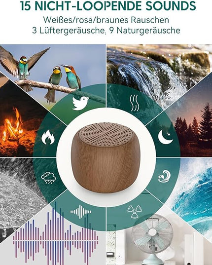 Babelio White Noise Sound Machine for Adults Kids Baby, Mini, 15 Non-looping Sounds, Timer, Memory Function, Easy to Pocket and Travel Wood Grain